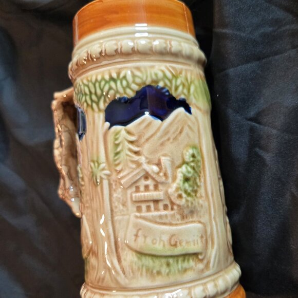 Vintage Collection of Three Ceramic German Beer Steins w/ Scenic Reliefs - Picture 2 of 15